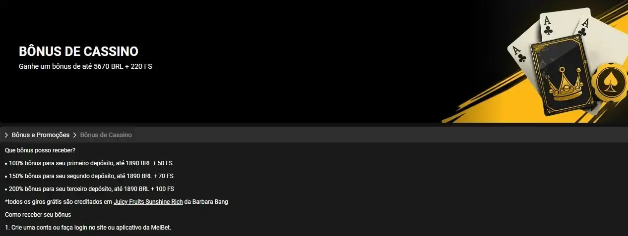 Pacote de boas-vindas para o cassino